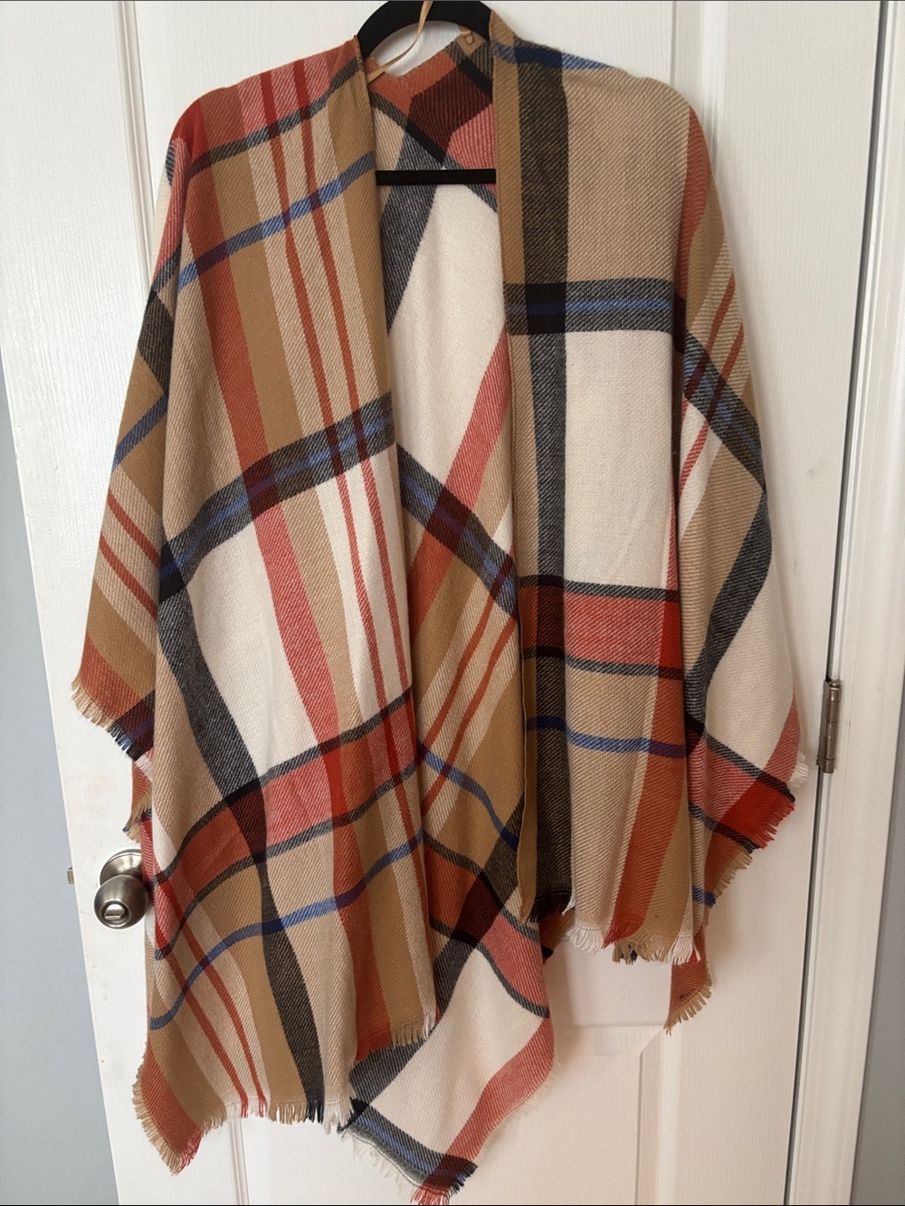 Old Navy Plaid Cape Wrap in Cream, Tan, Rust & Blue